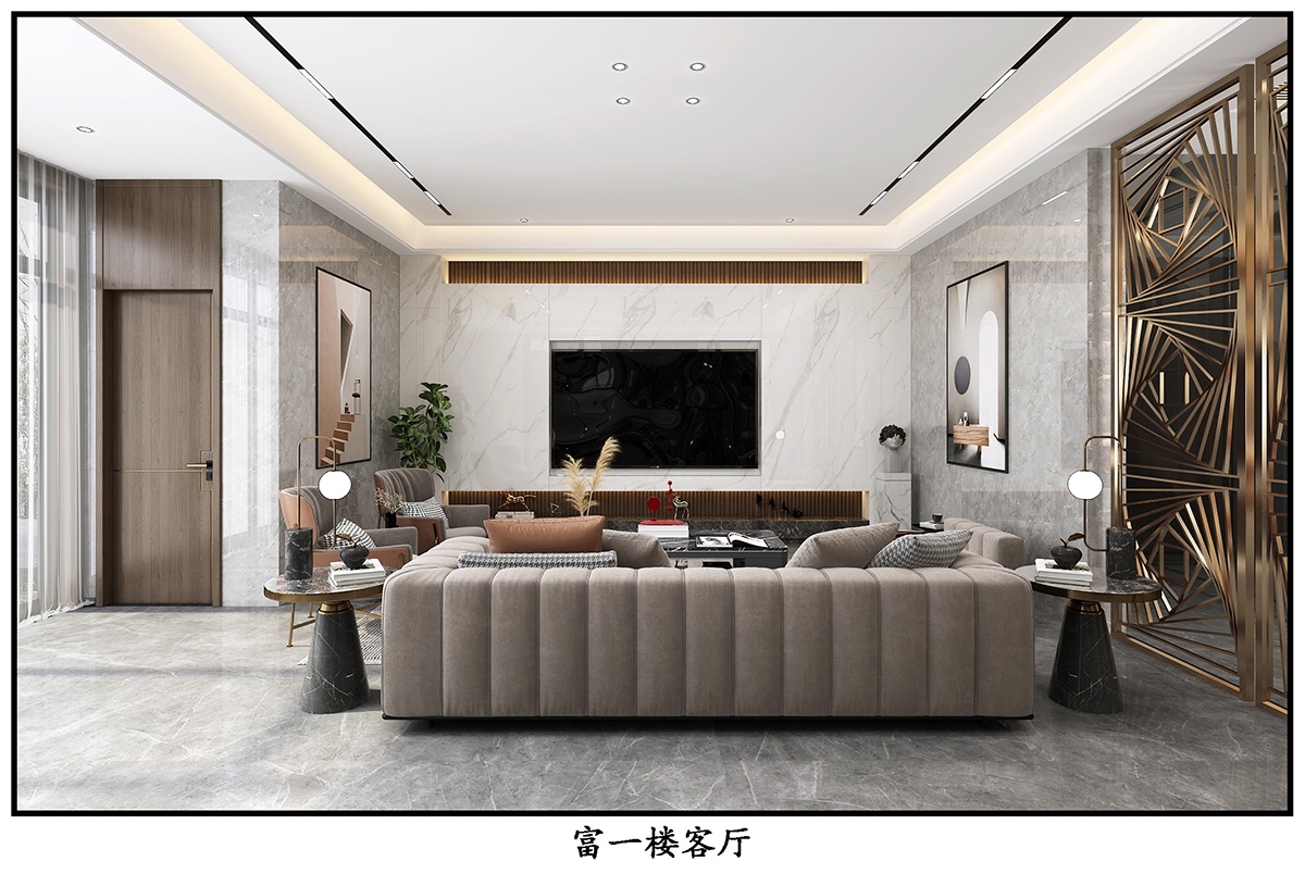 奧園廣場(chǎng)450㎡雅致現(xiàn)代別墅 裝修案例效果圖-2