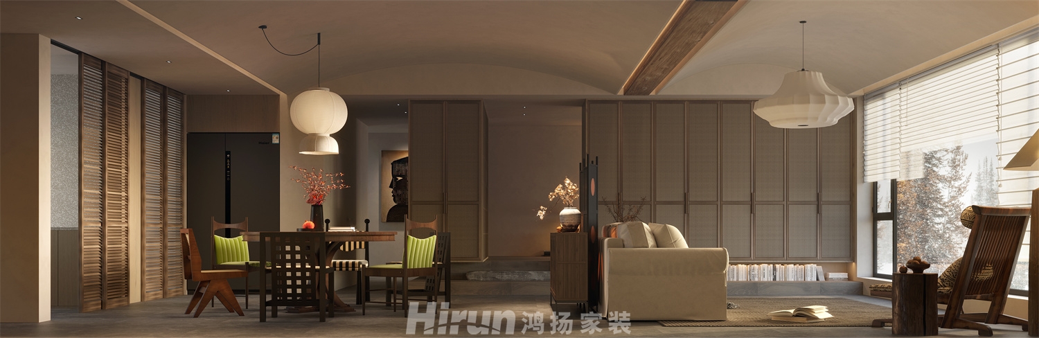 建發(fā)玖洲觀瀾142㎡復古風潮四居室 裝修案例效果圖-1