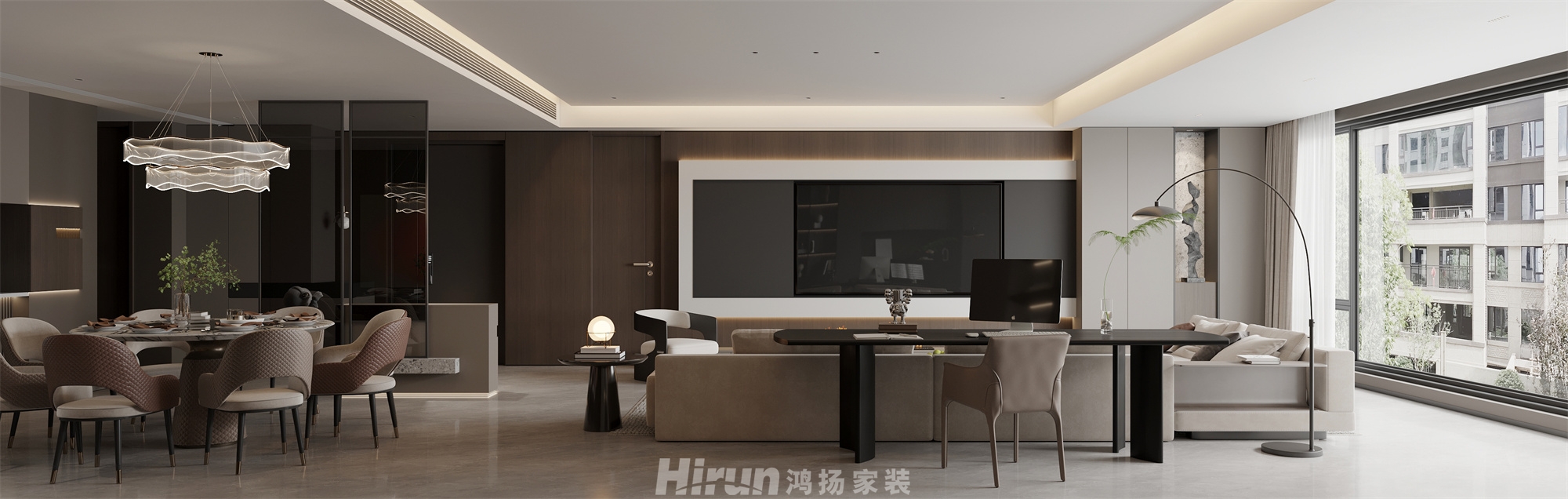 萬(wàn)科森林公園200㎡雅致現(xiàn)代大平層 裝修案例效果圖-2